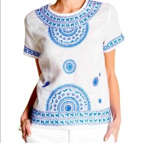 Tommy Bahama Glitter Moon Embroidered Linen Top Size S/P